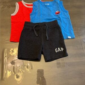 GAP Kids Black Shorts with Red and Blue Tank Tops